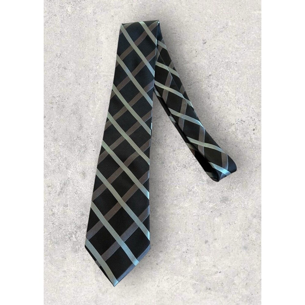 BCBG Attitude Designer Silk Neck Tie Black Purple Blue Lattice 59”